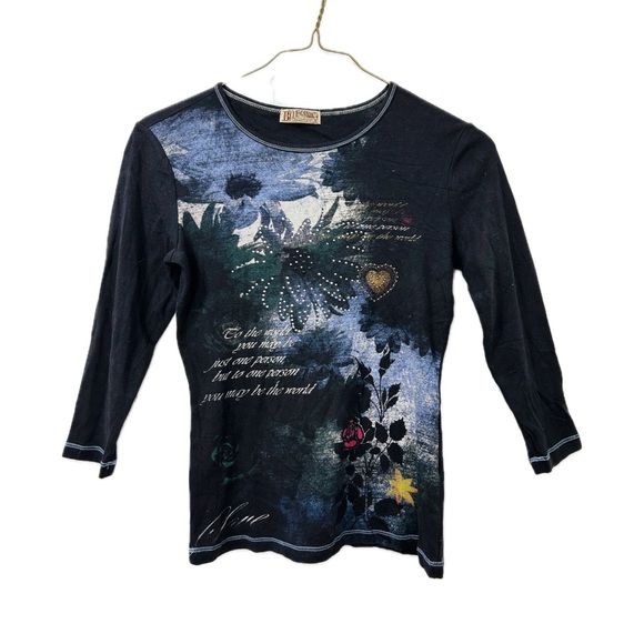 Vintage Y2K Blue Canyon Bedazzled Graphic Top - Picture 1 of 8